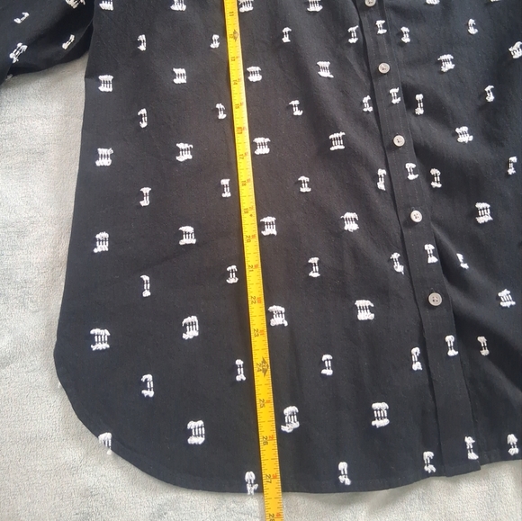 LOFT Black Button-Up Long Sleeve Shirt White Embroidery Accents Preppy Boho Sz L - Picture 15 of 15